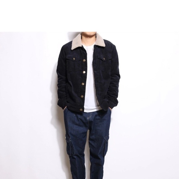 Hard Edge Men's Black Corduroy Jacket with Sherpa Collar Size Small - Picture 4 of 8